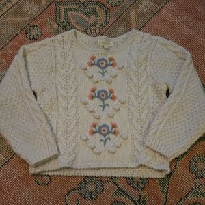 Kids Cream Sweater with Hand Embroidered Floral Design